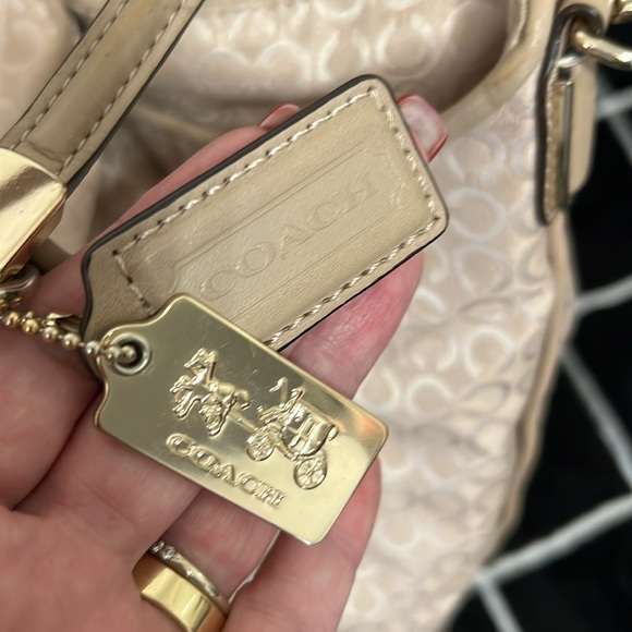 🏆COACH Phoebe Pearlescent Khaki Logo Fabric Embossed Leather Trim - Picture 7 of 11